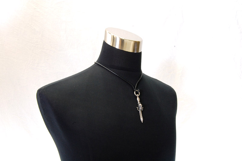 Half Dagger With Skull Pendant[P-56] / Leather Necklace (45cm)